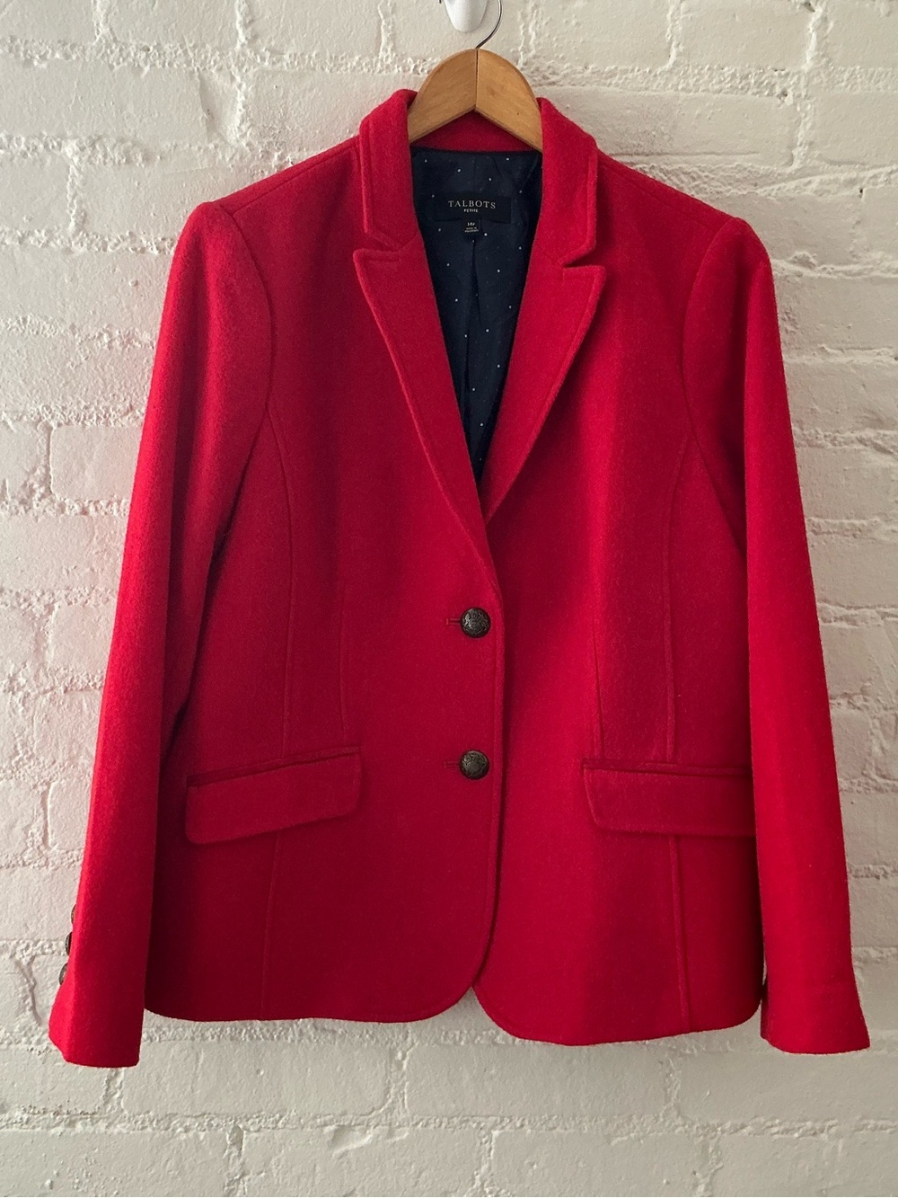 TALBOTS Red Wool Blend Two Button Blazer Jacket Preppy Professional Size 14P